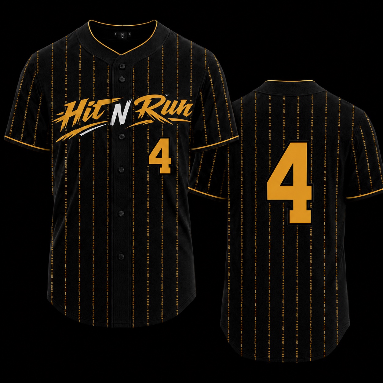 Black Hit N Run button-front game jersey shown front and back